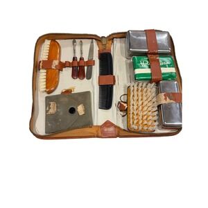 Vintage Men's Travel Grooming Kit Leather Case Austria Military Era Manicure Set